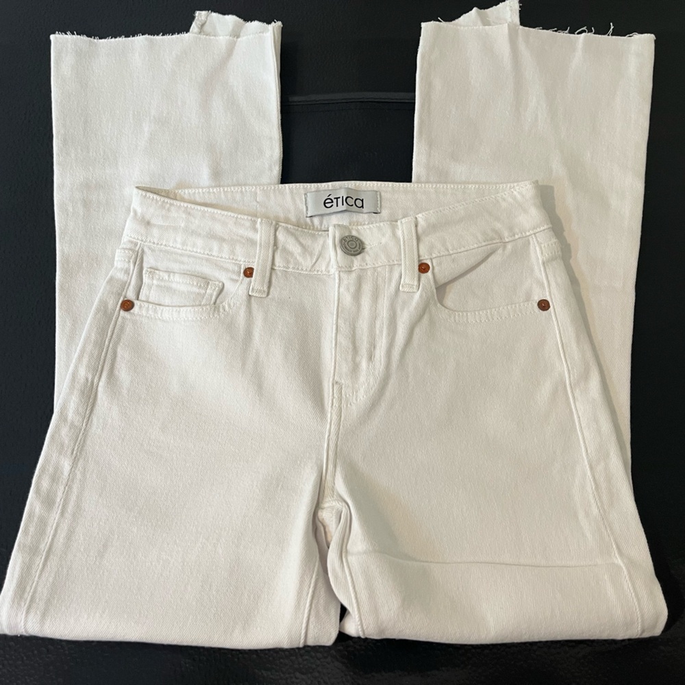 Etica Micki White Dawn Mid Rise Kick Flare Jeans sz 25